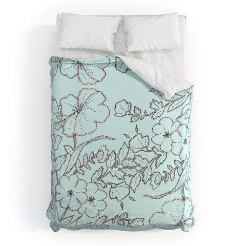 Jacqueline Maldonado Dotted Floral Scroll Mint Duvet Cover