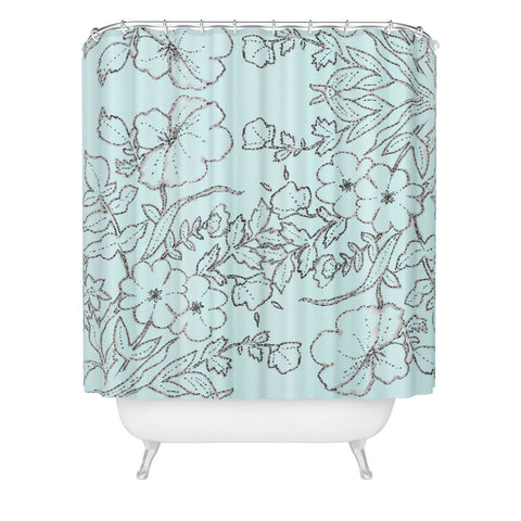Jacqueline Maldonado Dotted Floral Scroll Mint Shower Curtain