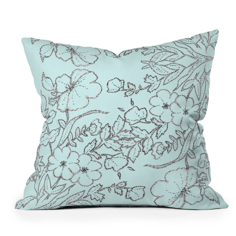 Jacqueline Maldonado Dotted Floral Scroll Mint Outdoor Throw Pillow