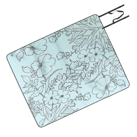 Jacqueline Maldonado Dotted Floral Scroll Mint Picnic Blanket