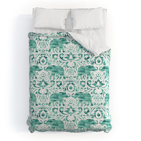Jacqueline Maldonado Elephant Damask Watercolor Green Duvet Cover