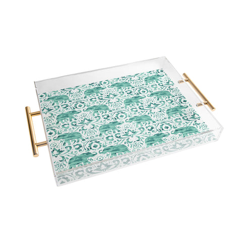 Jacqueline Maldonado Elephant Damask Watercolor Green Acrylic Tray