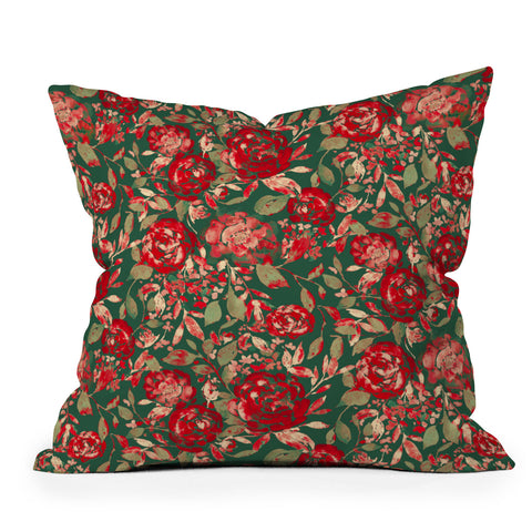 Jacqueline Maldonado Farmhouse Floral Christmas Outdoor Throw Pillow