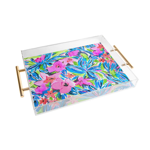 Jacqueline Maldonado Flaunting Floral Aqua Acrylic Tray