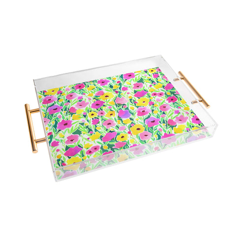 Jacqueline Maldonado Flower Field Pink Yellow Acrylic Tray
