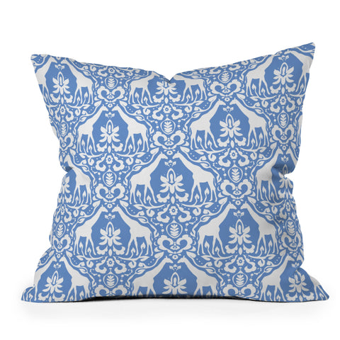 Jacqueline Maldonado Giraffe Damask Pale Blue Outdoor Throw Pillow