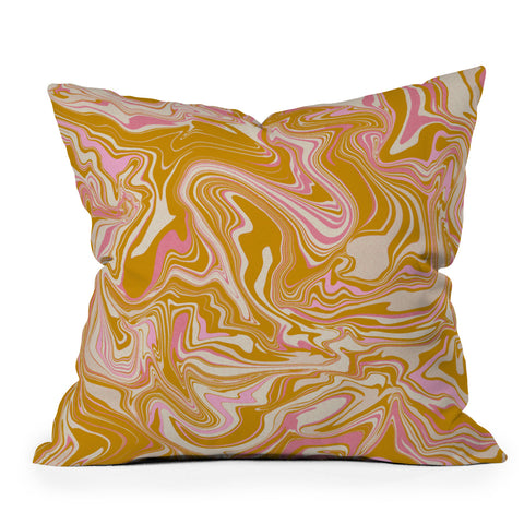 Jacqueline Maldonado Groovy Marble Pink Ochre Outdoor Throw Pillow