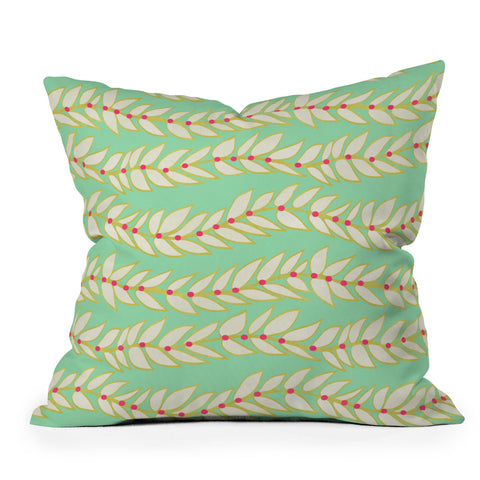Jacqueline Maldonado Leaf Dot Stripe Mint Outdoor Throw Pillow