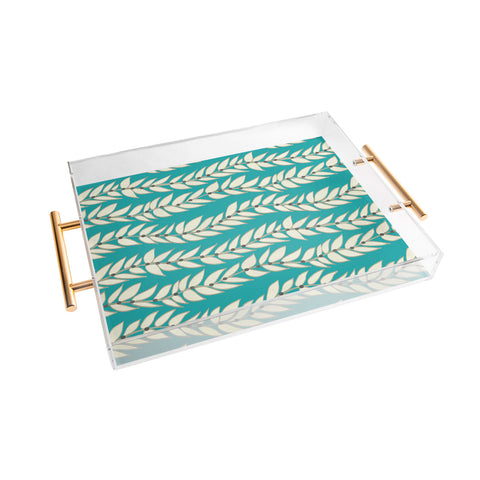 Jacqueline Maldonado Leaf Dot Stripe Teal Acrylic Tray