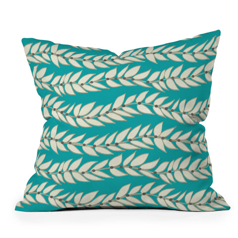 Jacqueline Maldonado Leaf Dot Stripe Teal Outdoor Throw Pillow