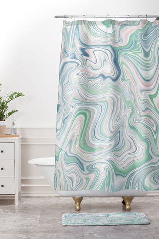Jacqueline Maldonado Love Spell Marble Green Pink Shower Curtain And Mat