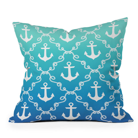 Jacqueline Maldonado Nautical Knots Ombre Blue Outdoor Throw Pillow