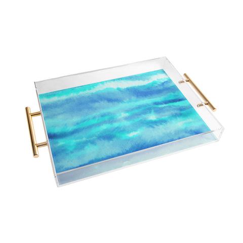Jacqueline Maldonado Ombre Waves Blue Green Acrylic Tray