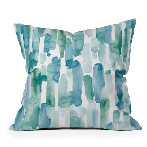Jacqueline Maldonado Organic Dashes Blue Green Outdoor Throw Pillow