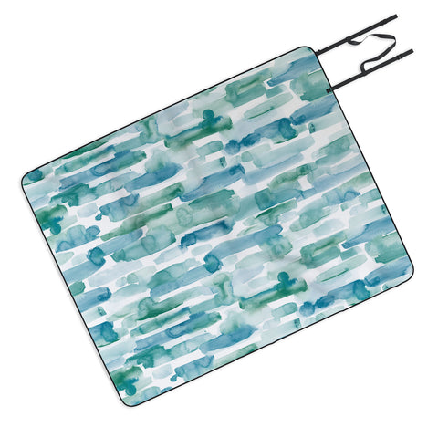 Jacqueline Maldonado Organic Dashes Blue Green Picnic Blanket
