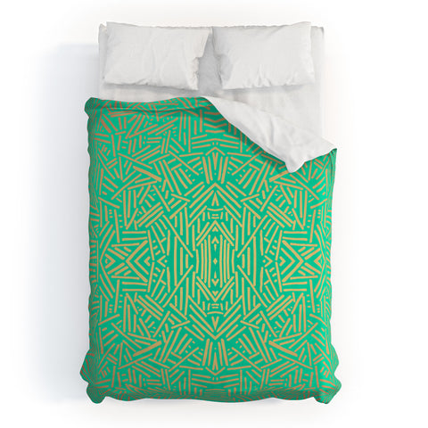Jacqueline Maldonado Radiate Teal Gold Duvet Cover