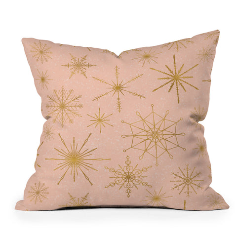 Jacqueline Maldonado Snowflakes Gold Peach Outdoor Throw Pillow