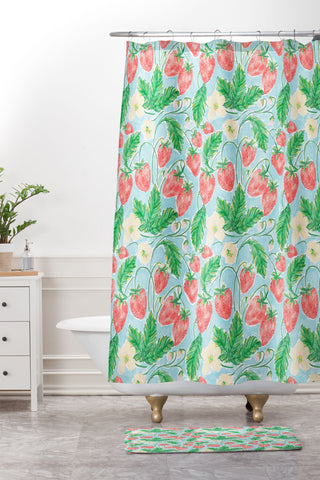 Jacqueline Maldonado Strawberries Watercolor Shower Curtain And Mat