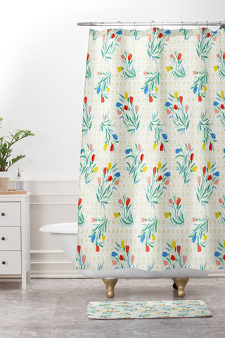 Jacqueline Maldonado Tulips and Lattice Natural Shower Curtain And Mat
