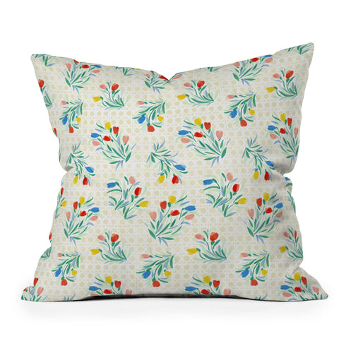 Jacqueline Maldonado Tulips and Lattice Natural Outdoor Throw Pillow
