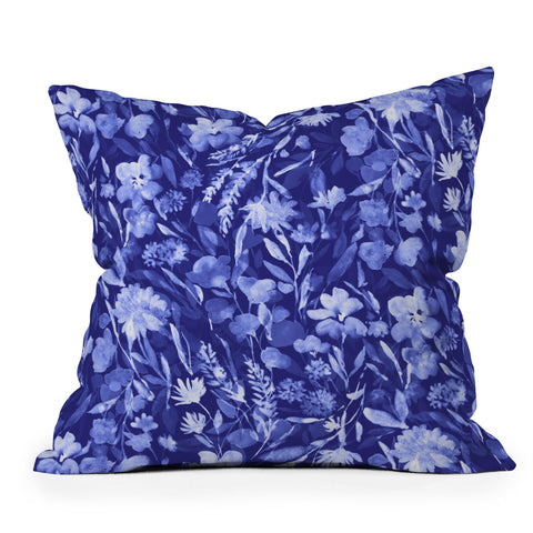 Jacqueline Maldonado Upside Floral Navy Blue Outdoor Throw Pillow