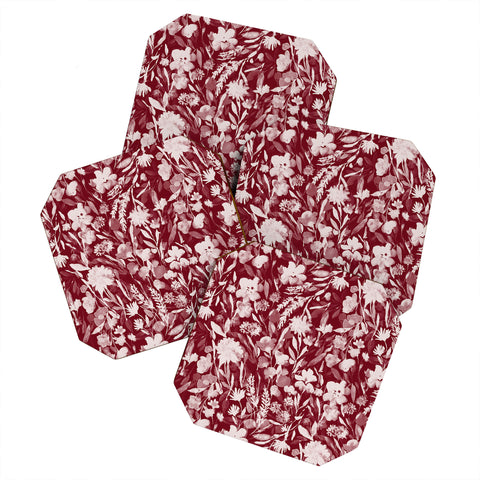 Jacqueline Maldonado Upside Floral Winter Red Coaster Set