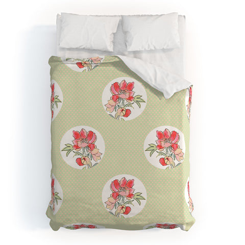 Jacqueline Maldonado Vintage Floral Dot On Dot Green Duvet Cover