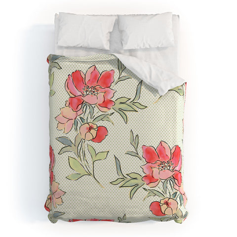 Jacqueline Maldonado Vintage Floral Green Dot Duvet Cover