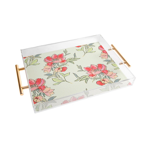 Jacqueline Maldonado Vintage Floral Green Dot Acrylic Tray