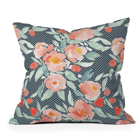Jacqueline Maldonado Watercolor Floral Dot Green Outdoor Throw Pillow