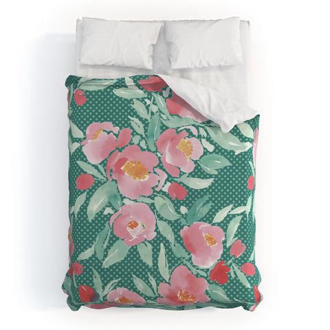 Jacqueline Maldonado Watercolor Floral Dot Mint Green Duvet Cover