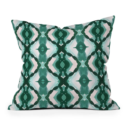 Jacqueline Maldonado Watercolor Green Tile 3 Outdoor Throw Pillow