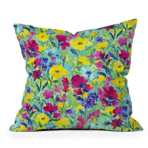Jacqueline Maldonado Wild Garden Aqua Outdoor Throw Pillow