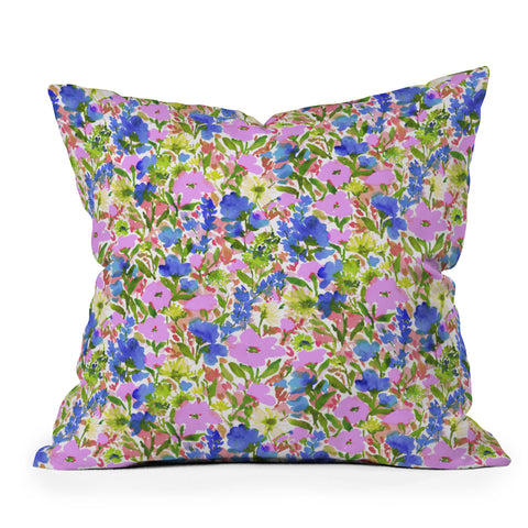 Jacqueline Maldonado Wild Garden Pink Green Blue Outdoor Throw Pillow