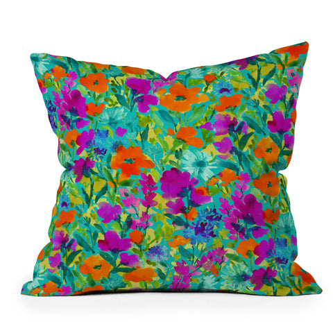 Jacqueline Maldonado Wild Garden Teal Outdoor Throw Pillow