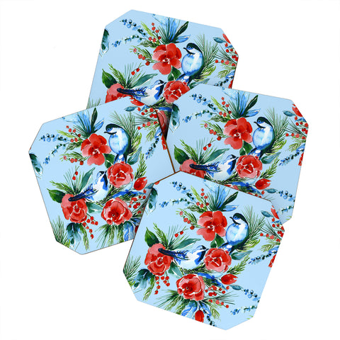 Jacqueline Maldonado Winter Birds Light Blue Coaster Set