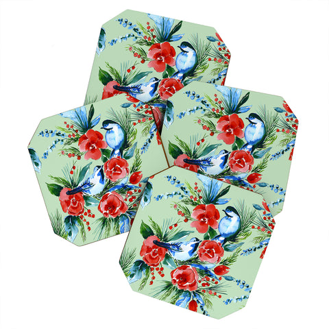 Jacqueline Maldonado Winter Birds Light Green Coaster Set