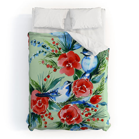Jacqueline Maldonado Winter Birds Light Green Duvet Cover