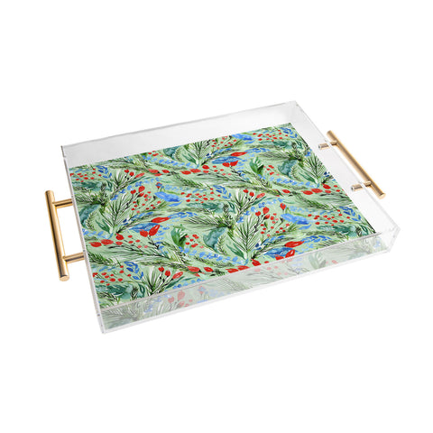 Jacqueline Maldonado Winter Floral Light Green Acrylic Tray