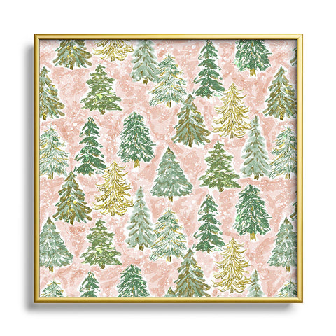 Jacqueline Maldonado Winter Tree Farm Peach Square Metal Framed Art Print