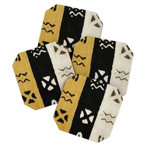 Jalah Black White and Yellow Mud Cloth Coaster Set