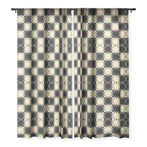 Jen Du Black and Beige Retro Sheer Window Curtain