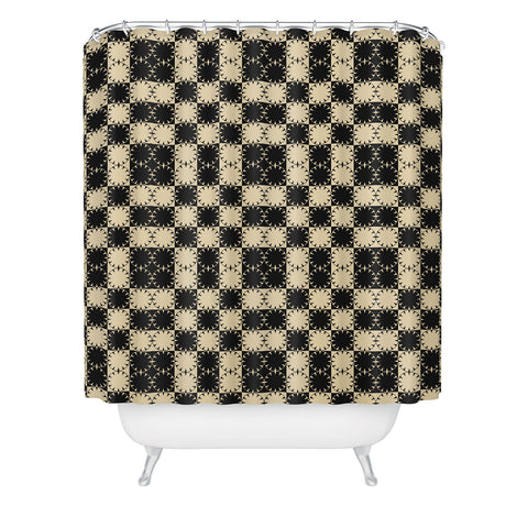 Jen Du Black and Beige Retro Shower Curtain