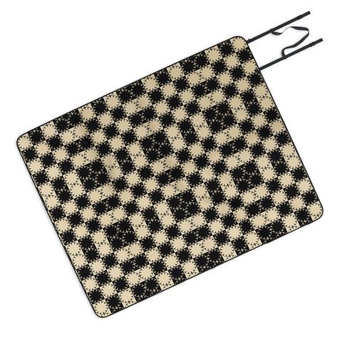 Jen Du Black and Beige Retro Picnic Blanket