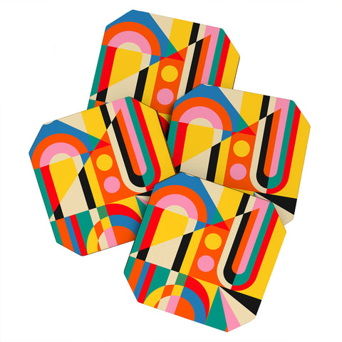Jen Du Colorful Geometrics Coaster Set