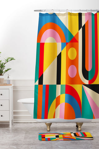 Jen Du Colorful Geometrics Shower Curtain And Mat