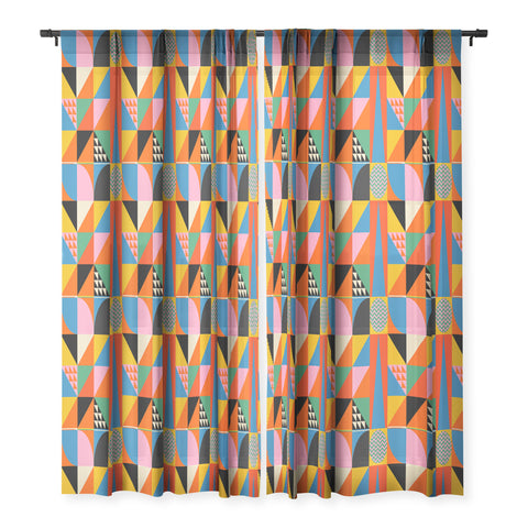 Jen Du Geometric abstraction in color Sheer Window Curtain