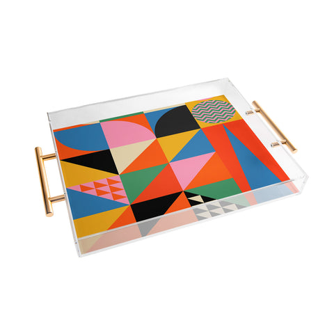 Jen Du Geometric abstraction in color Acrylic Tray
