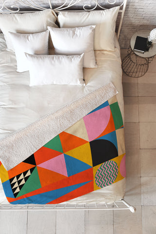 Jen Du Geometric abstraction in color Fleece Throw Blanket