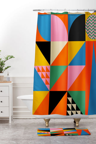 Jen Du Geometric abstraction in color Shower Curtain And Mat